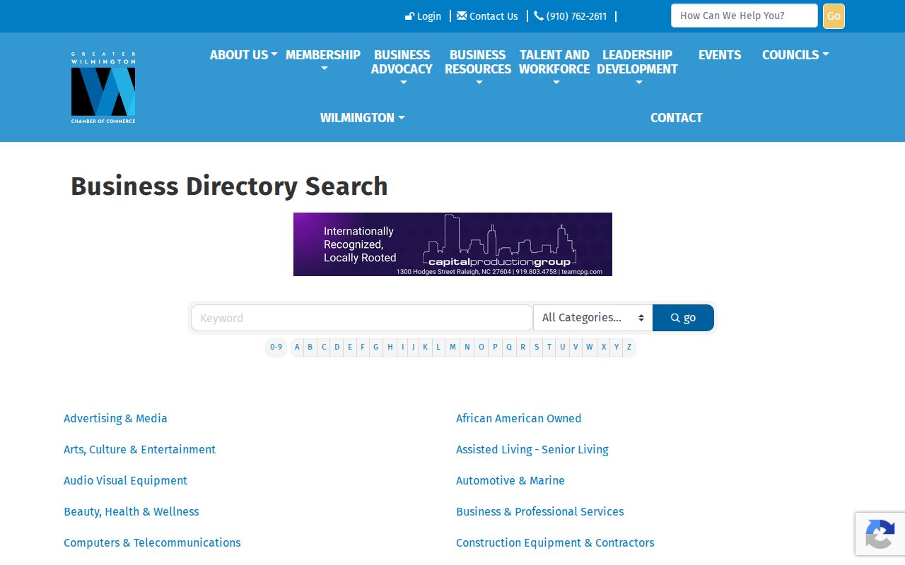Wilmington people directories screenshot of the Wilmington Chamber member directory