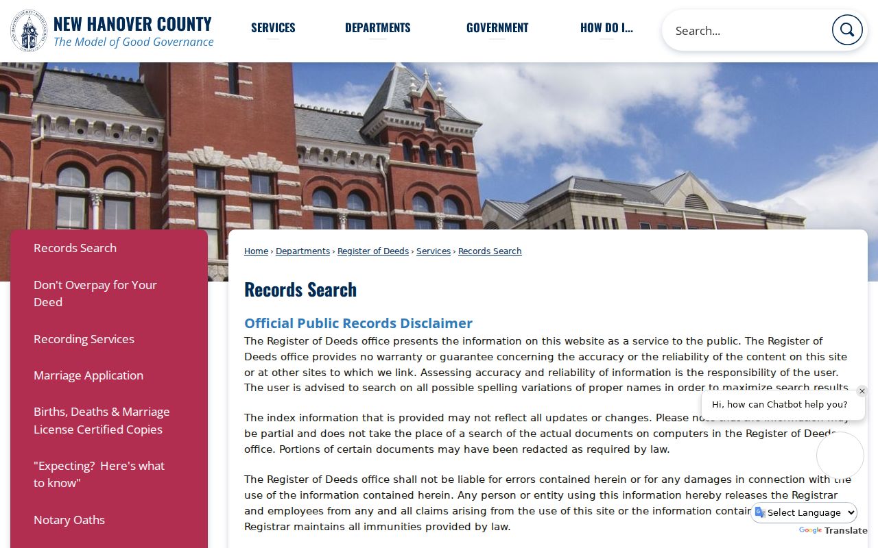 Wilmington public records search guidance from Register of Deeds