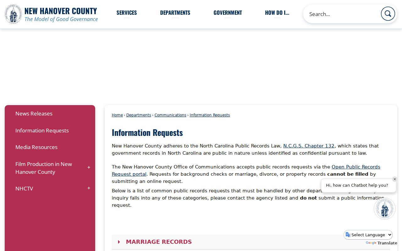 Wilmington public records information request routing page